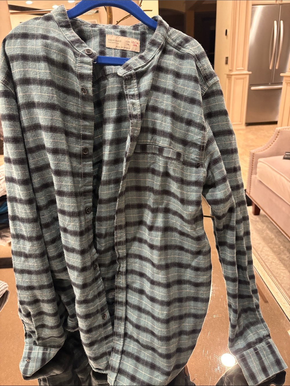 Zara Boys Green and Black Plaid Button-Up Shirt